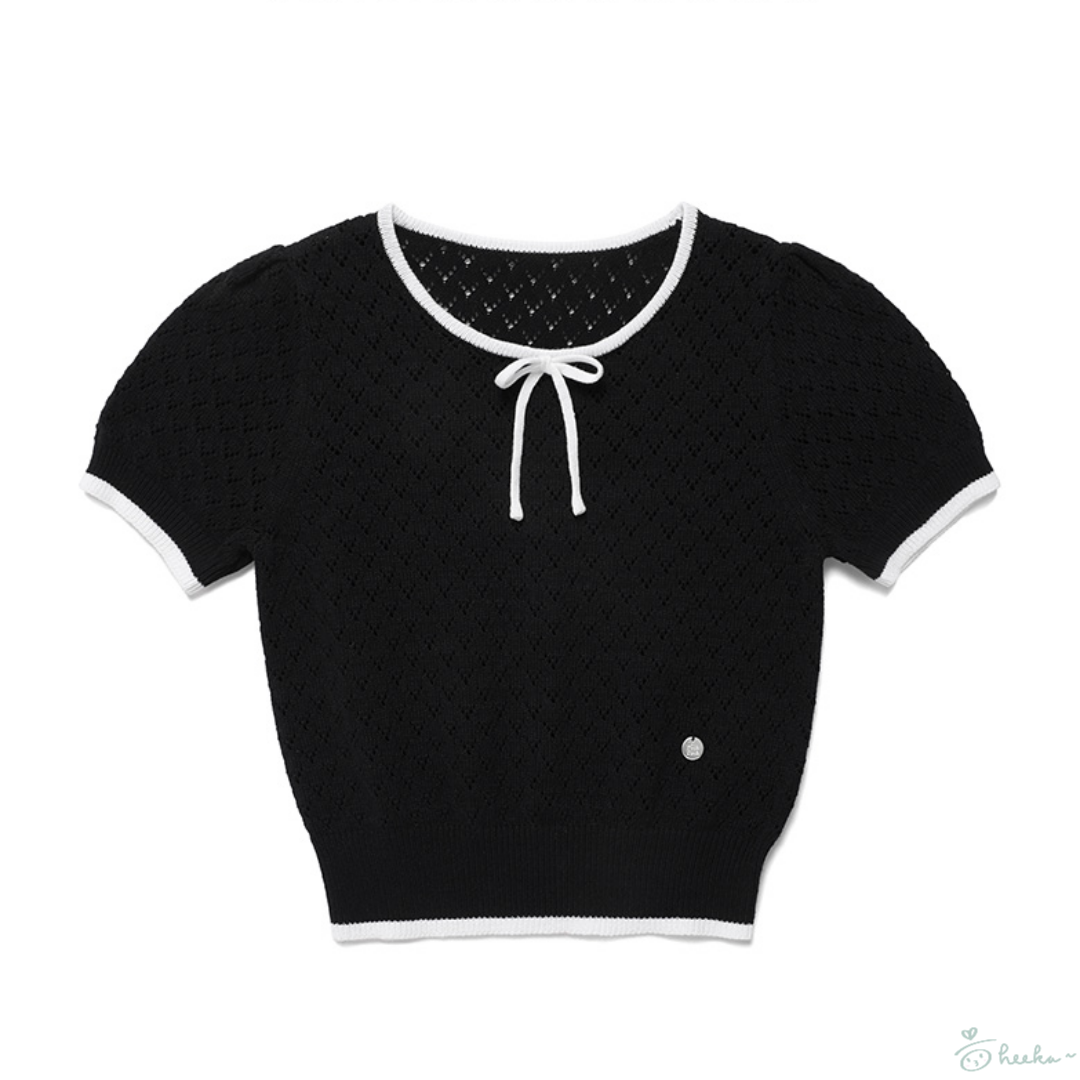 [ROLAROLA] Ribbon Skashi Half Knit Black (張員瑛)