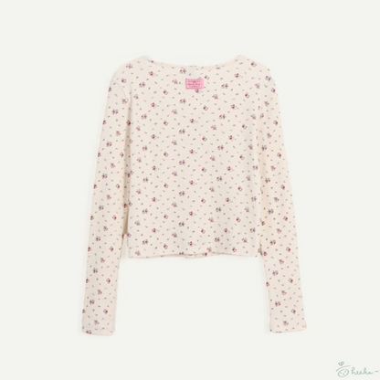 [RONRON] SQUARE FLORAL SNAP WAFFLE CARDIGAN